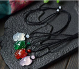 Natural Agate Chalcedony FOX Pendant Necklace Hand-Carved Man Luck Amulet