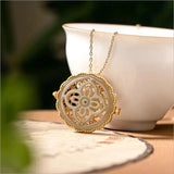 Sterling Silver Gilded Gray Jade Buddha Pendant in Flower Hollow Pattern Niche