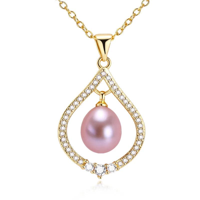 ZHBORUIN Pearl Necklace & Silver 925 Water Drop Choker Pendant