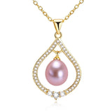 ZHBORUIN Pearl Necklace & Silver 925 Water Drop Choker Pendant