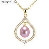 ZHBORUIN Pearl Necklace & Silver 925 Water Drop Choker Pendant