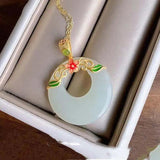 Enamel Jade Pendant Necklace for Mom - Antique Sterling Silver Gilding
