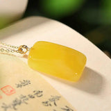 Yilu Silver 18K Amber Coin Pendant Sweater Chain Vintage Lucky Jewelry