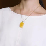 Yilu Silver 18K Amber Coin Pendant Sweater Chain Vintage Lucky Jewelry