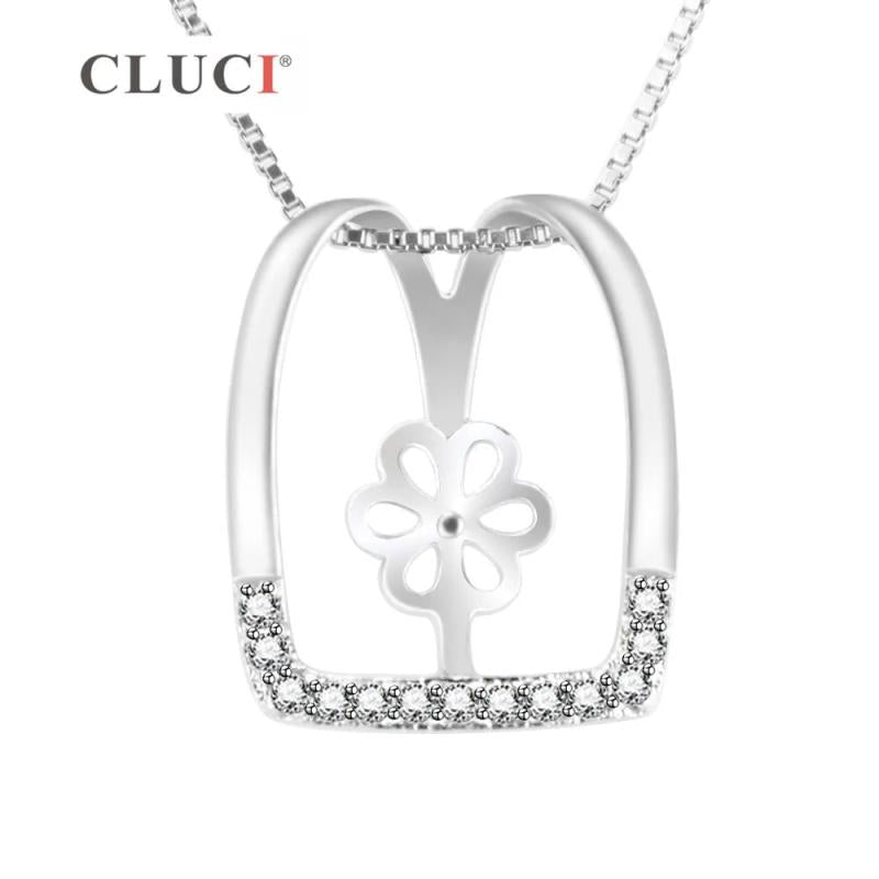 925 Silver Pendant Mounting with 13 Rhinestones for Pearl Necklace