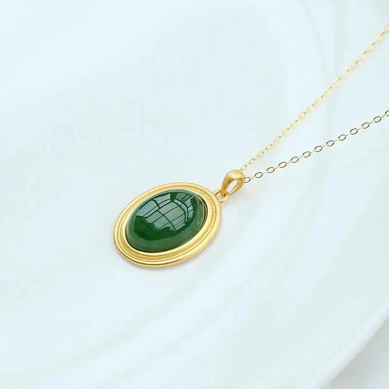 Natural Hetian Jade Green Jade Pendant S925 Sterling Silver Oval Jade Necklace