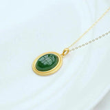 Natural Hetian Jade Green Jade Pendant S925 Sterling Silver Oval Jade Necklace