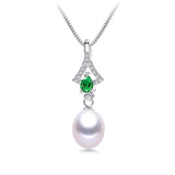 Natural Freshwater Pearl Pendant Green Zircon Necklace 925 Sterling Silver