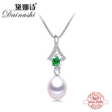 Natural Freshwater Pearl Pendant Green Zircon Necklace 925 Sterling Silver