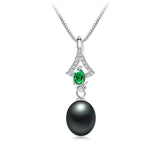 Natural Freshwater Pearl Pendant Green Zircon Necklace 925 Sterling Silver