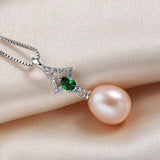 Natural Freshwater Pearl Pendant Green Zircon Necklace 925 Sterling Silver