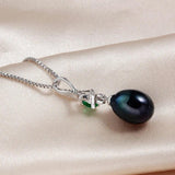 Natural Freshwater Pearl Pendant Green Zircon Necklace 925 Sterling Silver
