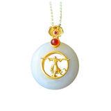 Hetian Jade Monkey King Pendant Necklace 925 Silver Chalcedony