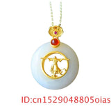 Hetian Jade Monkey King Pendant Necklace 925 Silver Chalcedony