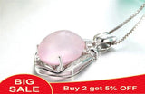 925 Silver Water Drop Pink Quartz Pendant Necklace for Women