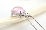 925 Silver Water Drop Pink Quartz Pendant Necklace for Women