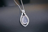 925 Silver Water Drop Pink Quartz Pendant Necklace for Women