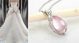 925 Silver Water Drop Pink Quartz Pendant Necklace for Women