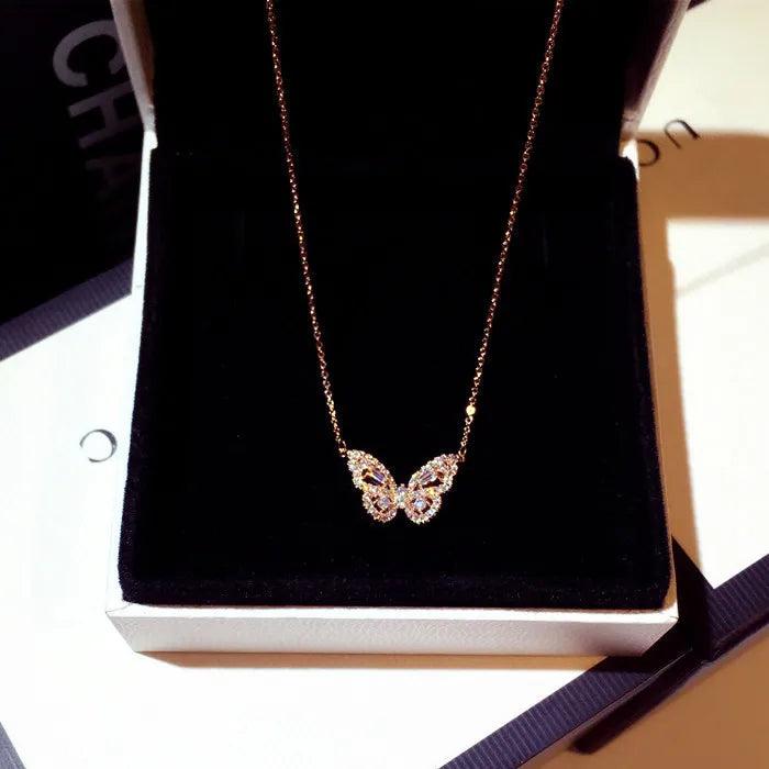 925 Silver Butterfly Pendant Chain Necklace for Women