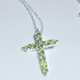 6 Colors Cross Pendant CZ Stone Filled Necklace for Women Men