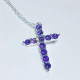 6 Colors Cross Pendant CZ Stone Filled Necklace for Women Men