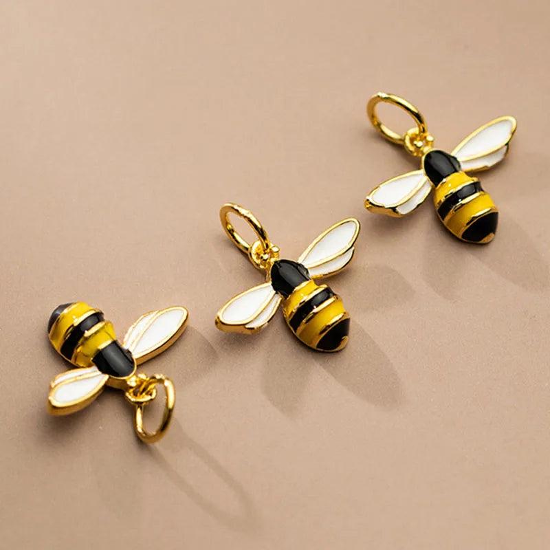 925 Sterling Silver Bee Dangle Charm Bracelets Necklace Silver Pendants