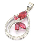 Dragonfly Pink Rhodolite Garnet Green Tsavorite CZ 925 Silver Pendant