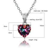 925 Silver Heart Pendant Necklace Multicolor Charm 16x8MM Women's Jewelry