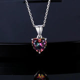 925 Silver Heart Pendant Necklace Multicolor Charm 16x8MM Women's Jewelry