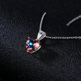 925 Silver Heart Pendant Necklace Multicolor Charm 16x8MM Women's Jewelry