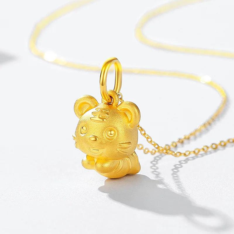 18k Solid Tiger Necklace Pendant for Women Yellow Chain Valentines Jewelry