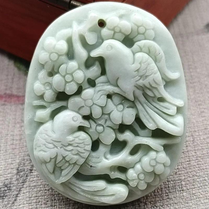 Lantian Jade Flowers and Birds Pendant Necklace Accessories Jewelry Amulets