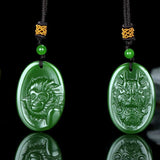 Green Jade Dragon Sun WuKong Pendant Necklace Hand-Carved Luck Gift