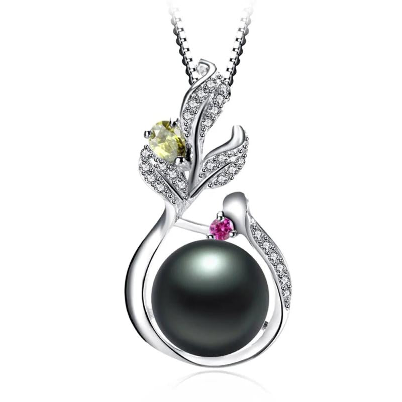 925 Silver Red & Yellow Zircon & Pearl Pendant Wedding Jewelry Women
