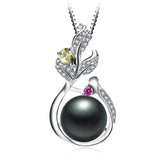 925 Silver Red & Yellow Zircon & Pearl Pendant Wedding Jewelry Women