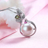 925 Silver Red & Yellow Zircon & Pearl Pendant Wedding Jewelry Women