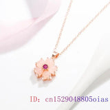 Pink Jade Flower Necklace Pendant Gemstones Charms Stone Natural Accessories