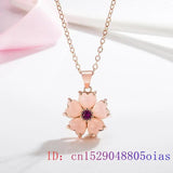 Pink Jade Flower Necklace Pendant Gemstones Charms Stone Natural Accessories
