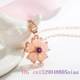 Pink Jade Flower Necklace Pendant Gemstones Charms Stone Natural Accessories