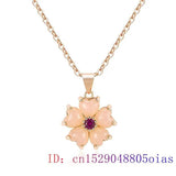Pink Jade Flower Necklace Pendant Gemstones Charms Stone Natural Accessories