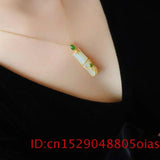Natural Hetian Jade Bamboo Pendant Necklace Amulet 925 Silver Women Chalcedony