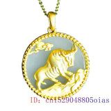 Chinese Jade Cattle Pendant Necklace 925 Silver Chalcedony Amulet