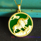 Chinese Jade Cattle Pendant Necklace 925 Silver Chalcedony Amulet