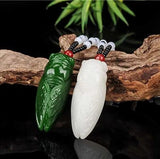 Green Jade Cicada Pendant Necklace Chinese Jadeite Amulet