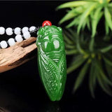 Green Jade Cicada Pendant Necklace Chinese Jadeite Amulet