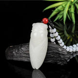 Green Jade Cicada Pendant Necklace Chinese Jadeite Amulet
