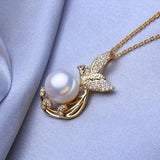 Women's Natural Pearl Necklace with Personalized Bird Pendant