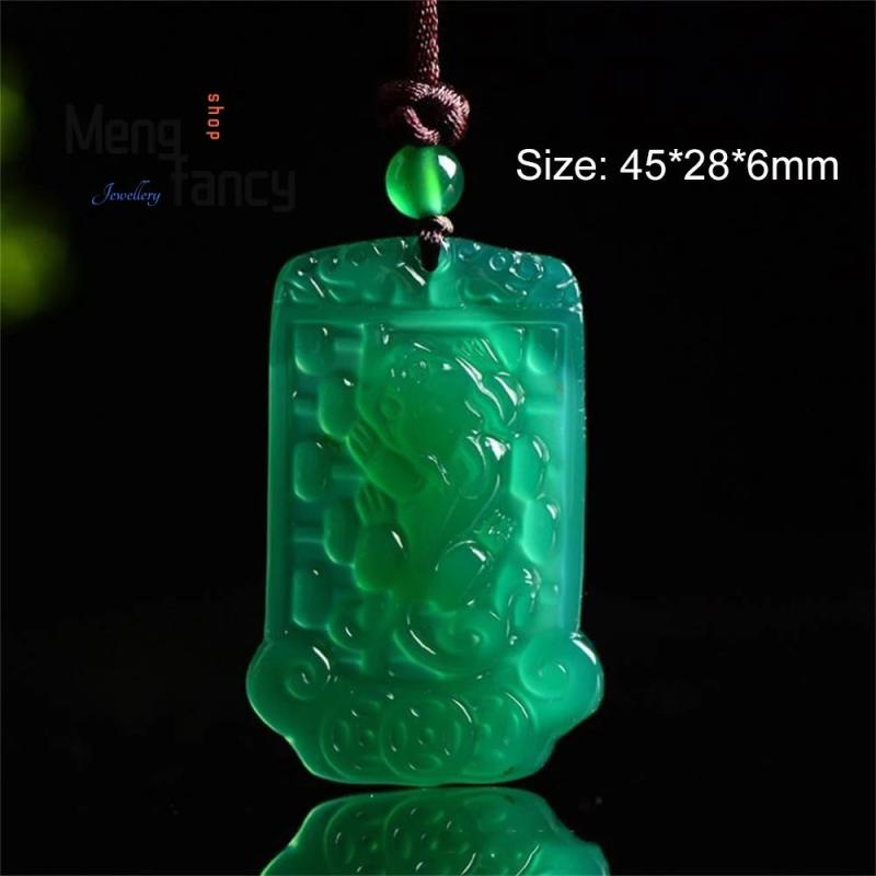 Green Chalcedony Double Pixiu Peace Buckle Pendant Charms Amulet