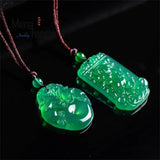 Green Chalcedony Double Pixiu Peace Buckle Pendant Charms Amulet