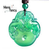 Green Chalcedony Double Pixiu Peace Buckle Pendant Charms Amulet
